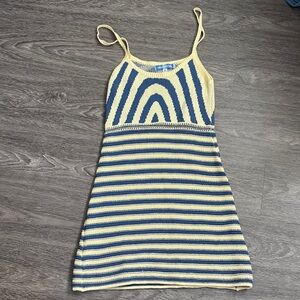 Urban Outfitters Blue and Yellow Striped Knitted Mini Dress